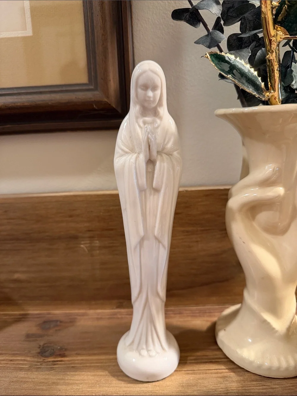🙏 Vintage Lefton Virgin Mary Madonna Figurine White Porcelain Religious Statue